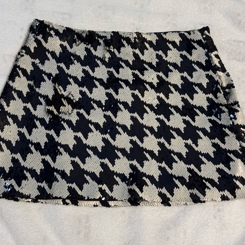 Zara Houndstooth Sequin Skirt